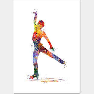 Boy Figure Skater Watercolor Posters and Art